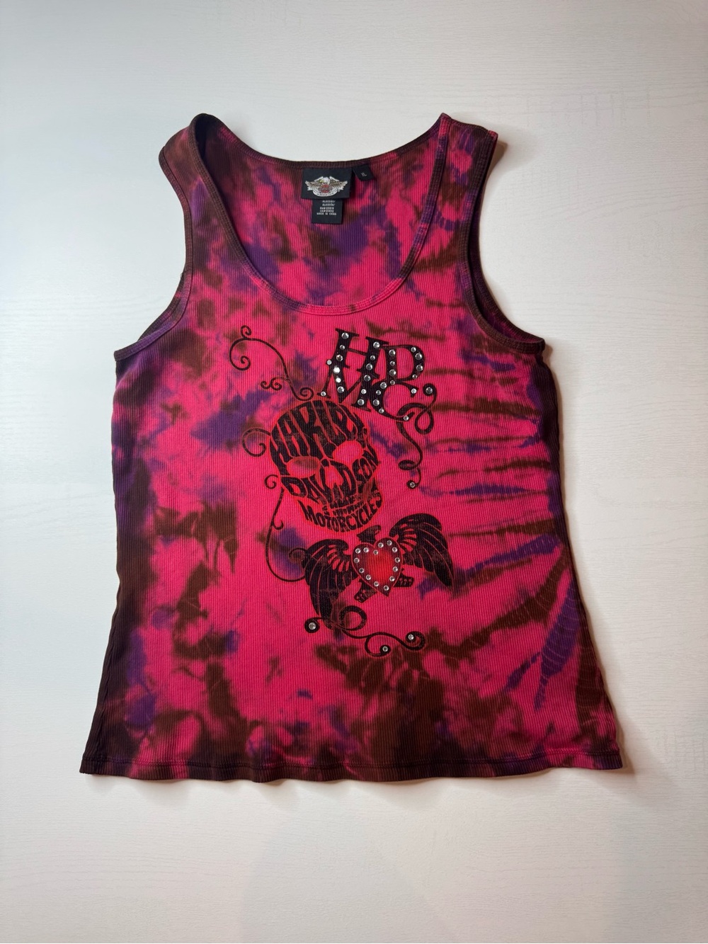Harley-Davidson Pink and Purple Tie-Dye Studded Graphic Tank